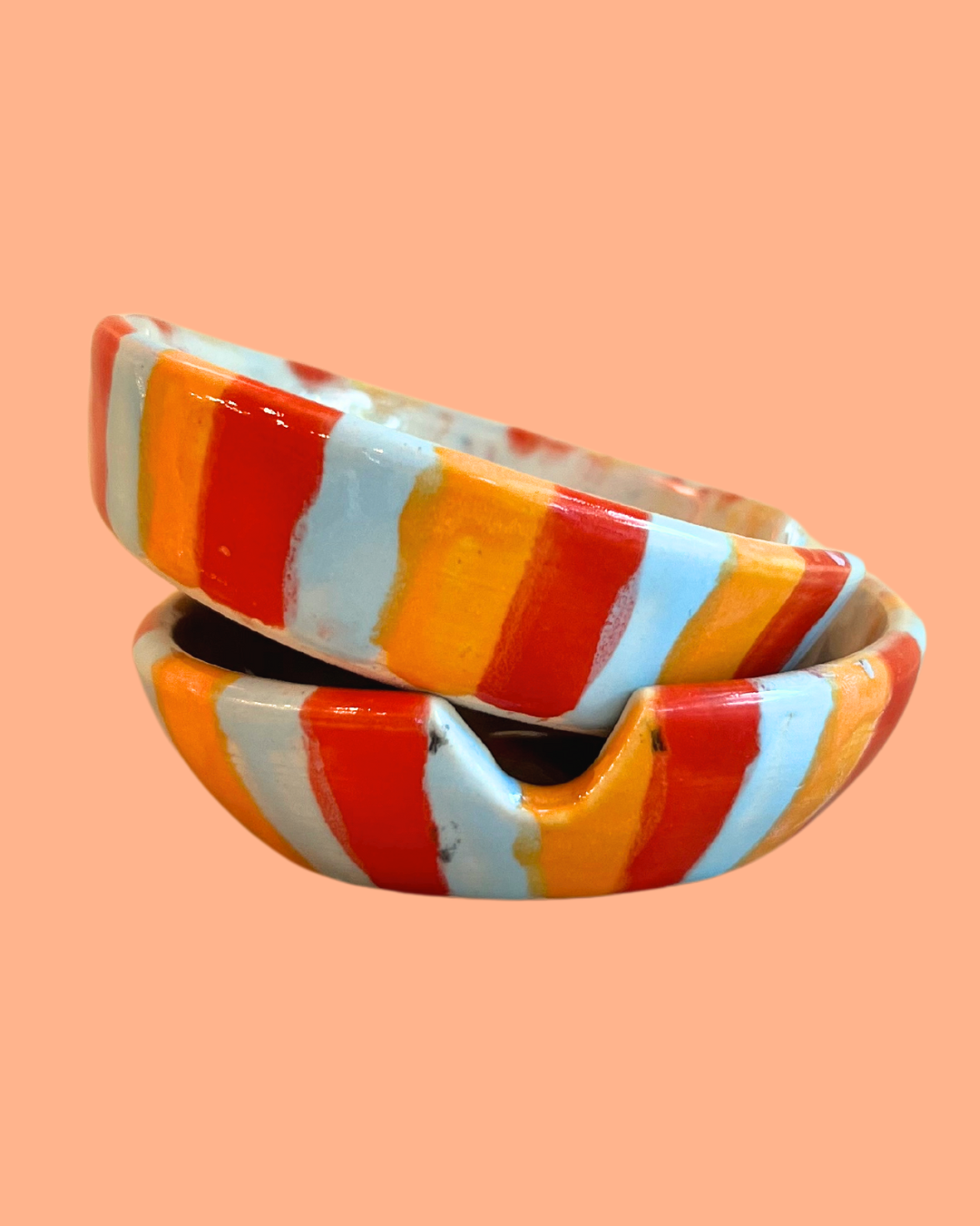 Striped Hand-painted Ceramic Ashtrays