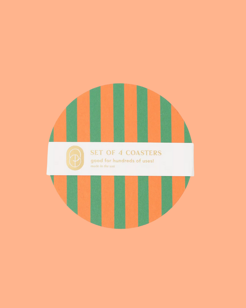 Green + Orange Striped Coasters | Set of Four