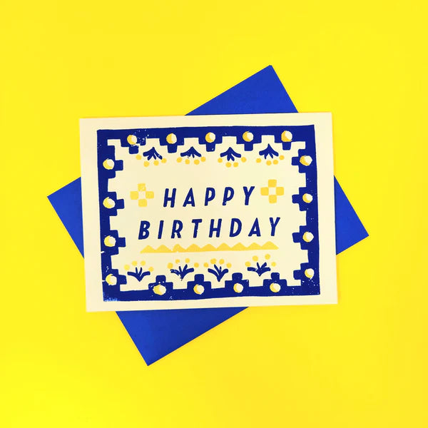 Blue Textile Happy Birthday Card