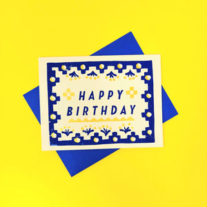 Blue Textile Happy Birthday Card