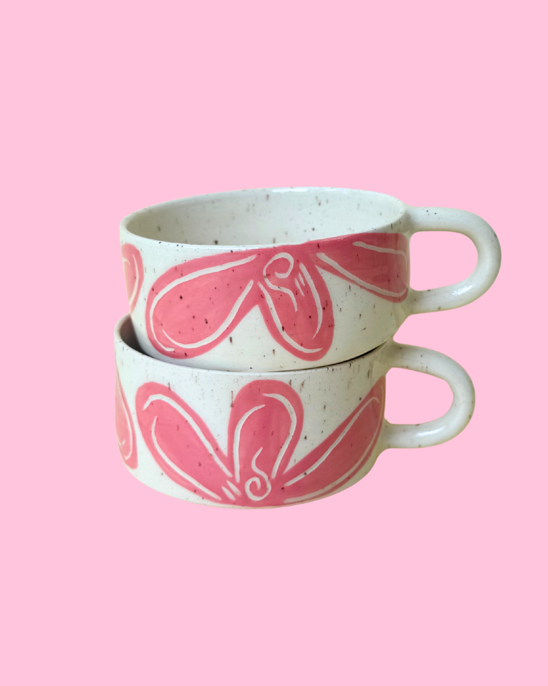 Ceramic Mug with Hand Carved and Painted Flowers