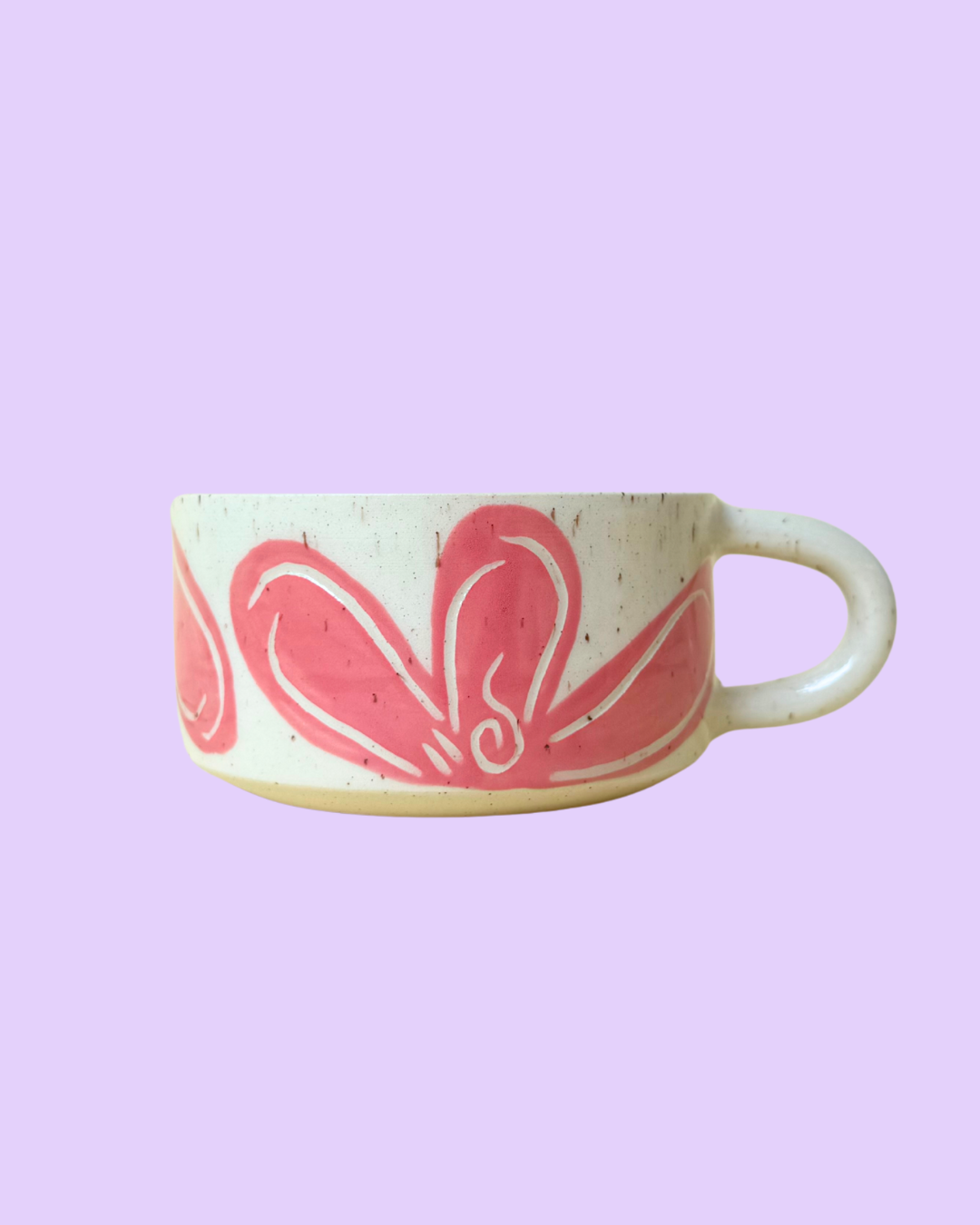 Ceramic Mug with Hand Carved and Painted Flowers