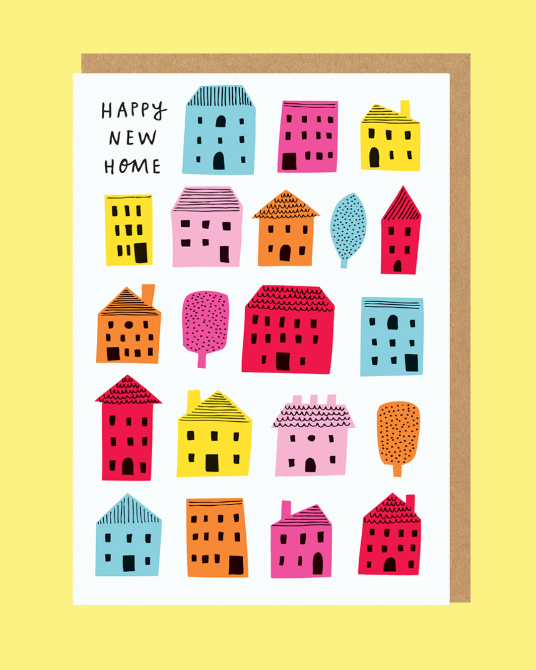 Happy New Home Neon Houses Card