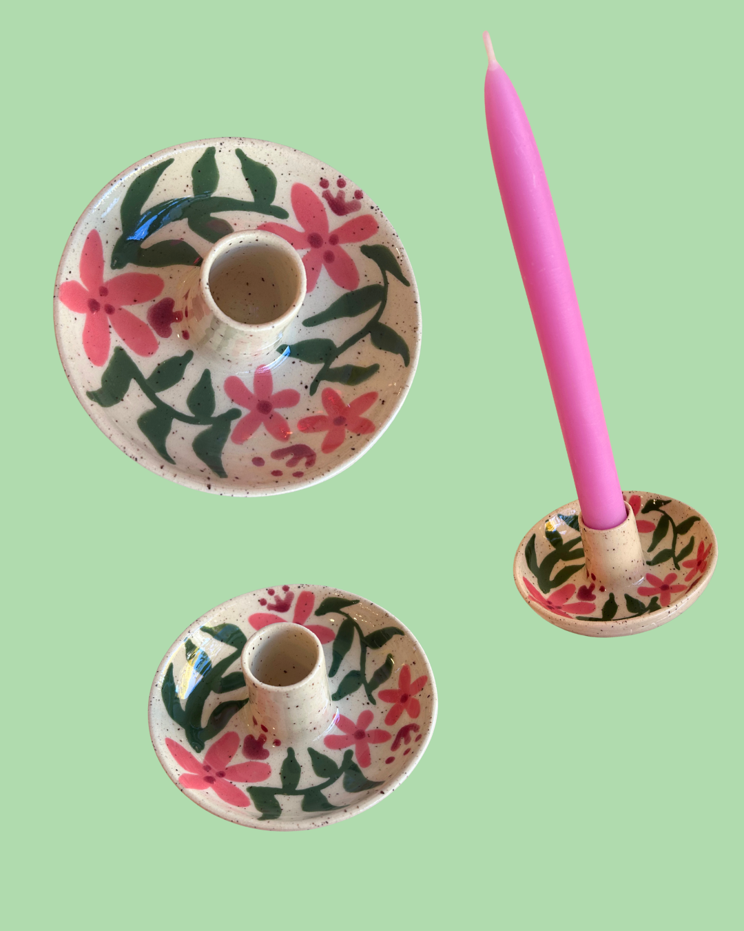 Pink Flower Ceramic Candle Holder
