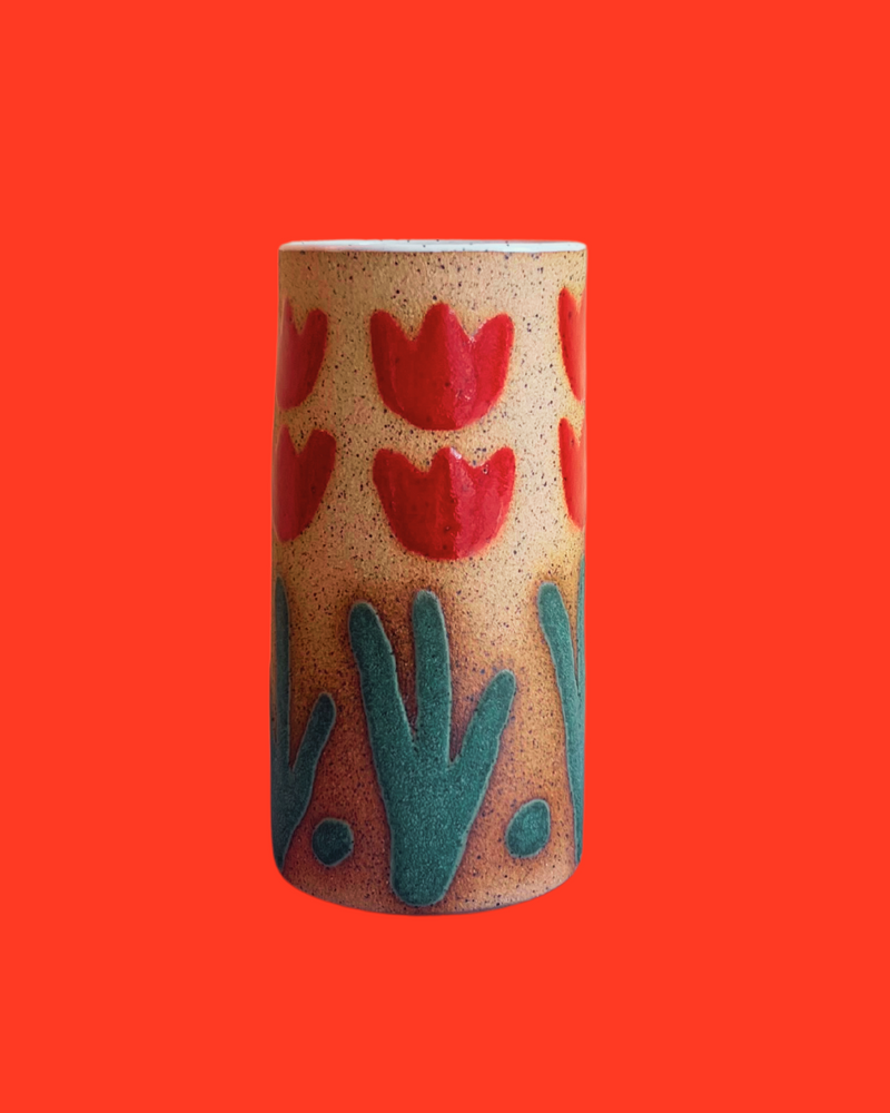 Painted Tulip Ceramic Vase