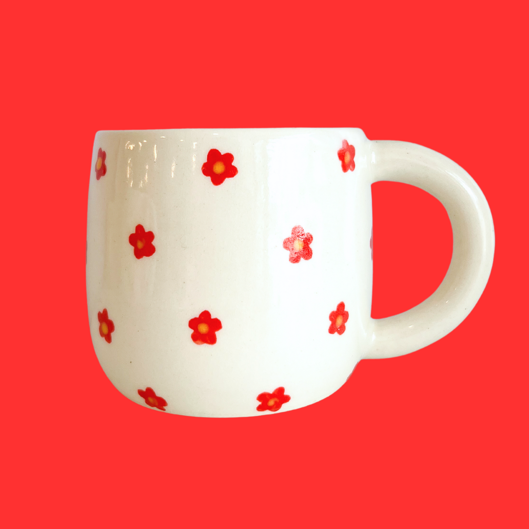 Red Floral Ceramic Mug