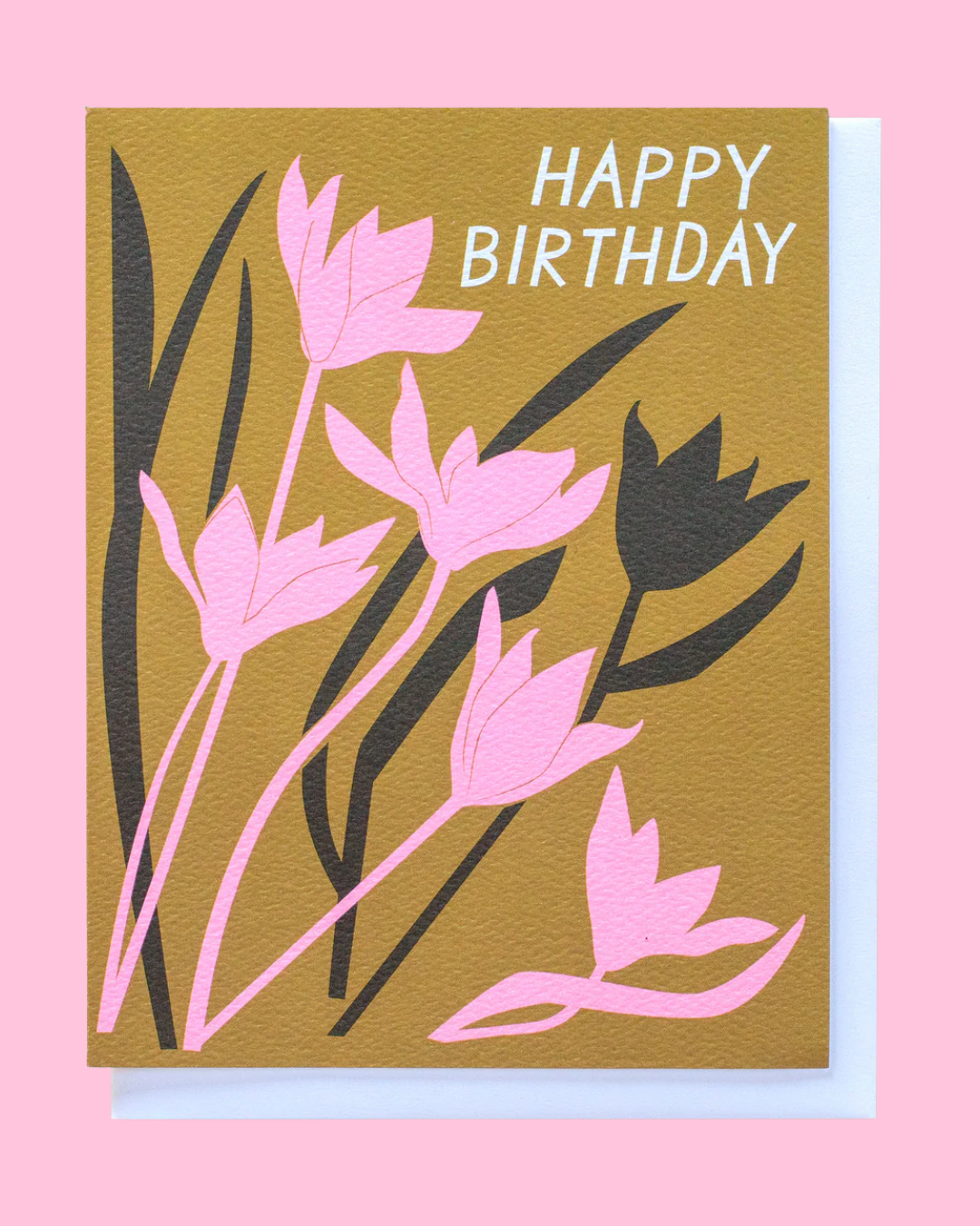 Brown & Pink Tulip Birthday Card