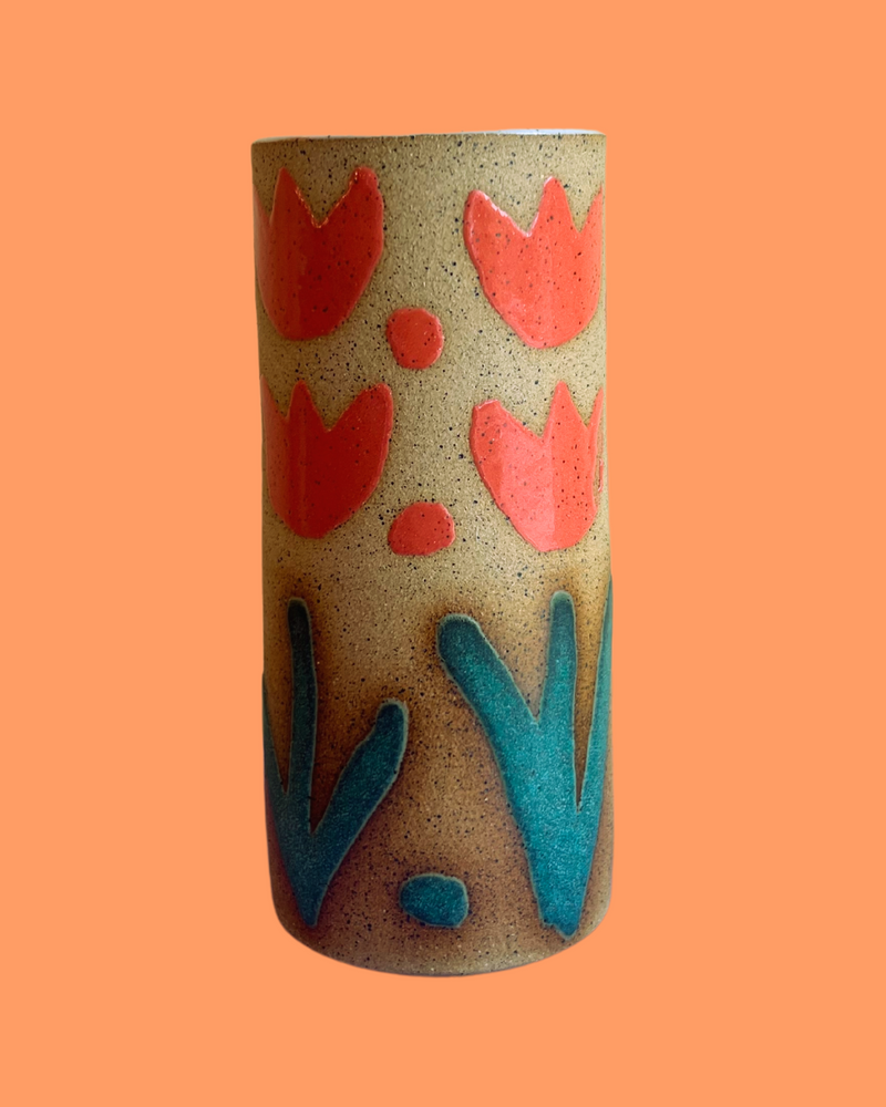 Painted Tulip Ceramic Vase