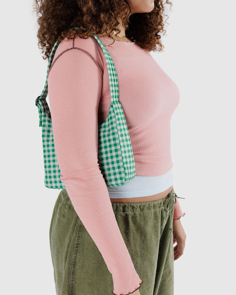 Green Gingham Mini Nylon Shoulder Bag
