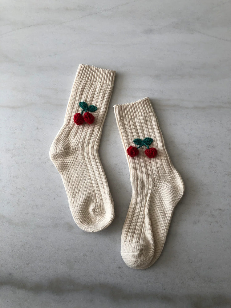 Crochet Cherry Ribbed Socks