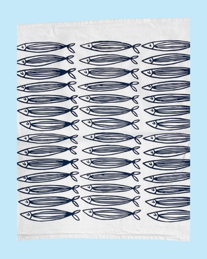 White Sardines 20" Tea Towel - Silkscreened 100% Cotton