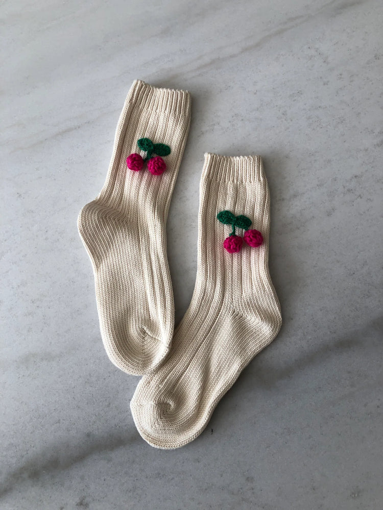Crochet Cherry Ribbed Socks