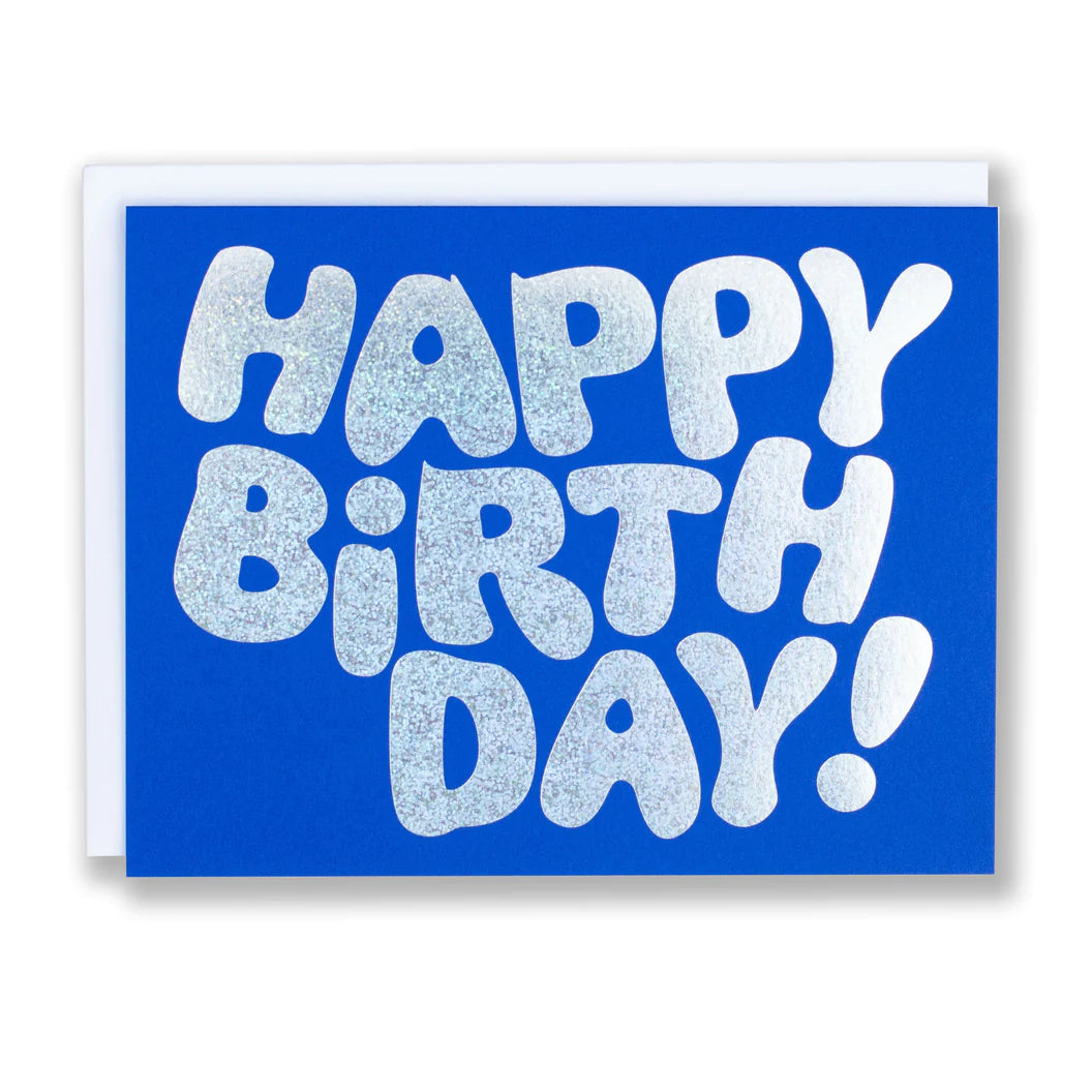 Blue Glitter Birthday Card