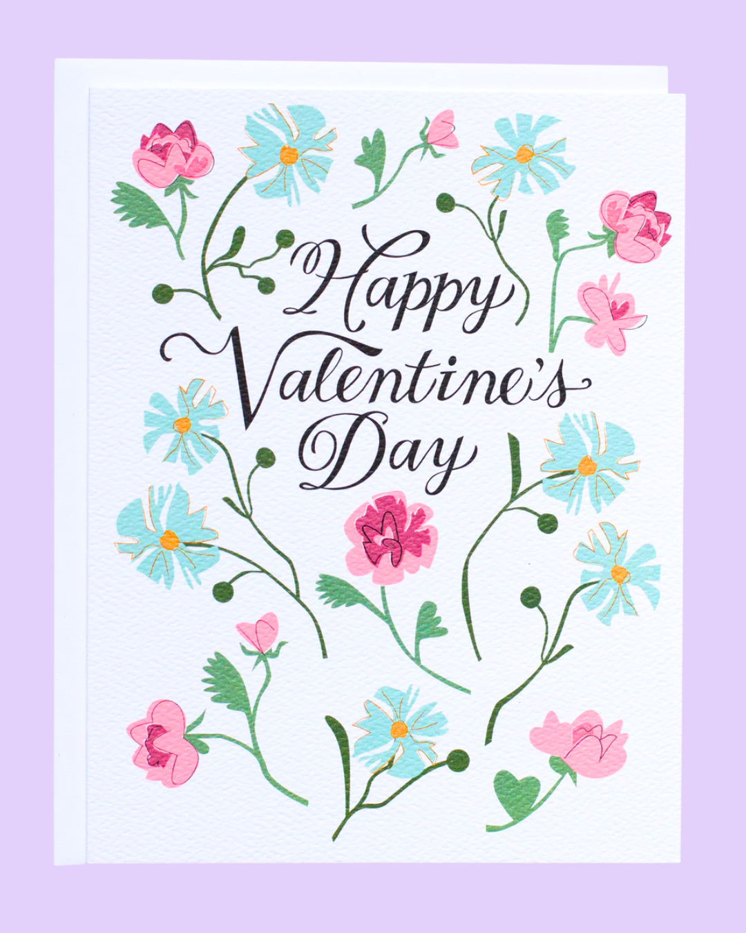 Blue and Pink Floral Valentine Card