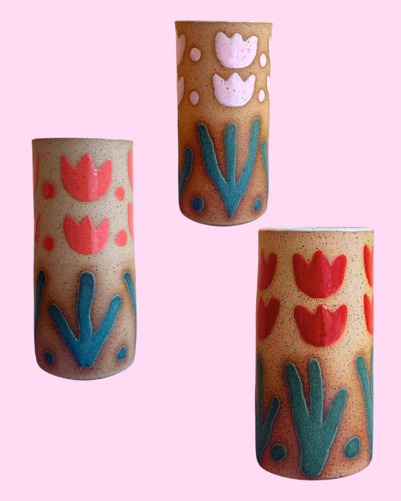 Painted Tulip Ceramic Vase