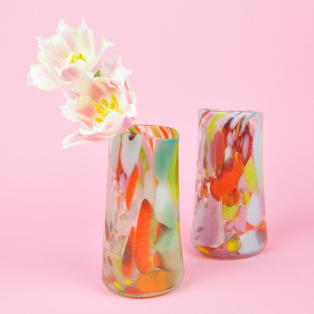 Multicolour Crackle Tall Glass Vase